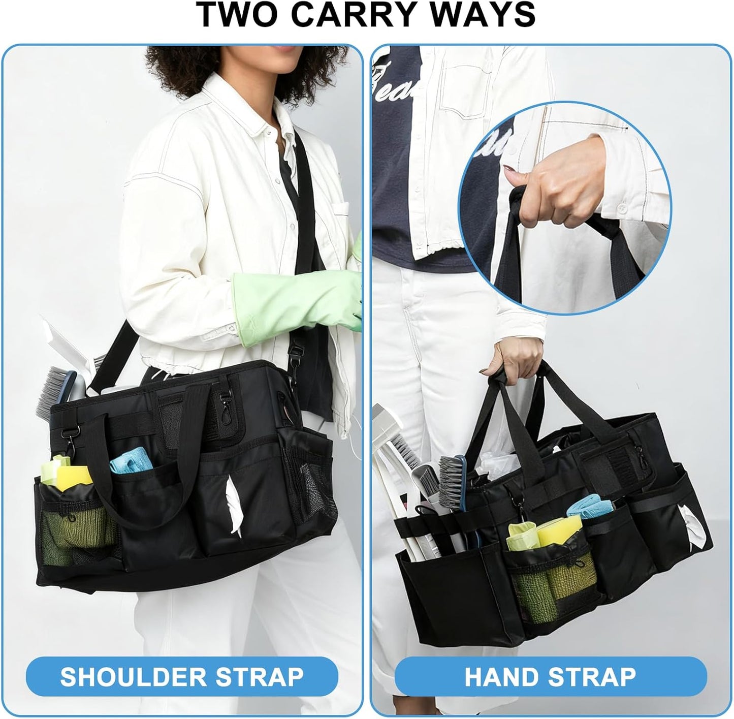 Large Cleaning Caddy Organizer, Adj Straps & Board Dividers Heavy‑Duty | Waterproof Nylon Fabric, Handle, Removable Divider, Tool Bags for Housekeepers, Car detailing, Kitchen Bathroom