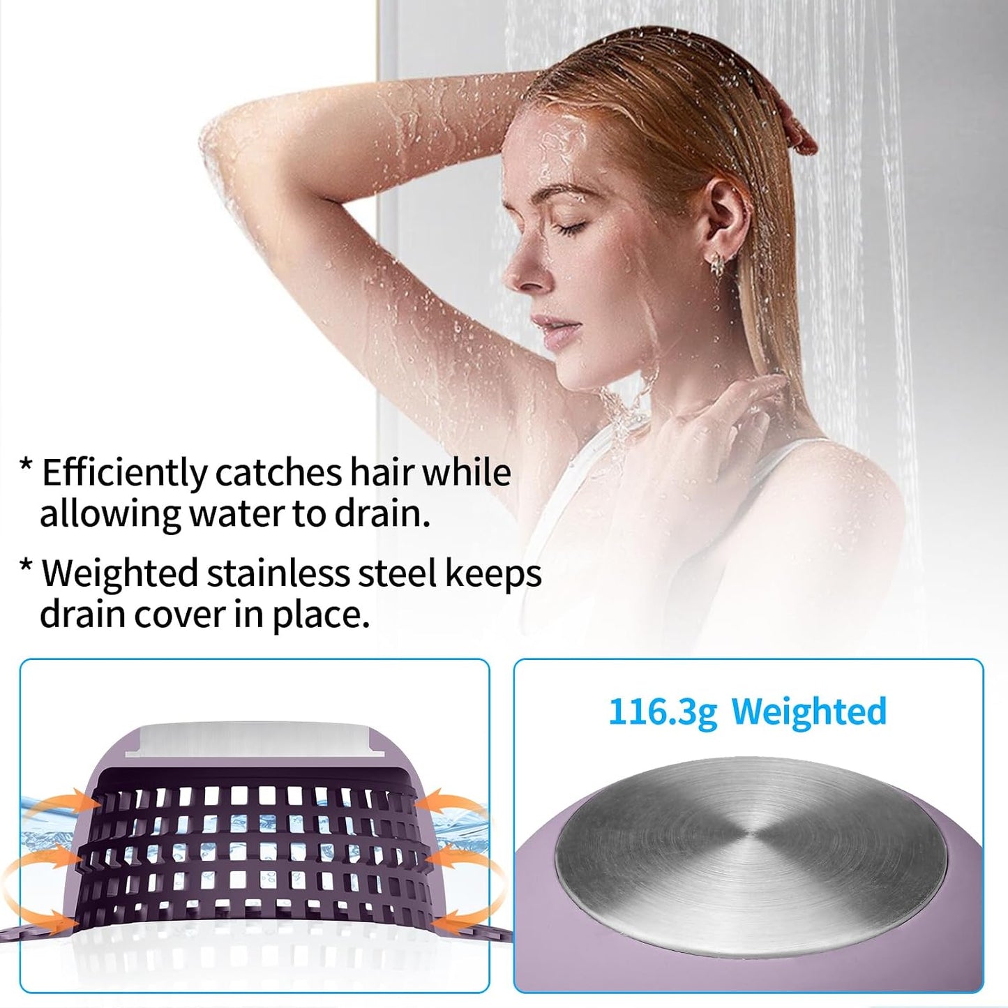 Aluvor Shower Drain Hair Catcher Bathtub Drain Cover Sink Drain Protector | Bathroom Sink & Bathtub Drain Strainer for Pop-Up & Regular Drains, Silver Grey