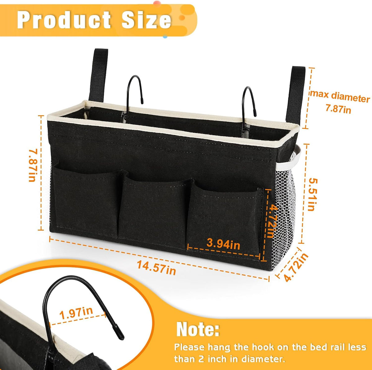 Lilithye Bedside Caddy, Bedside Storage Bag Hanging Organizer for Bunk Bed