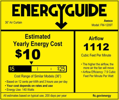 Awoco 40" FM-1210T 2 Speeds 1250 CFM Slim Indoor Air Curtain White