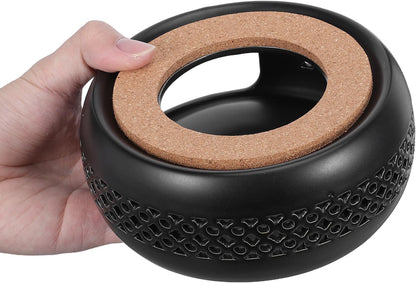 Ceramic Teapot Warmer Tea Pot Heater Stand Portable Round Cork Mat Multipurpose Beverage Warmer Protecting Table Surfaces for Coffee Pot and Soup for Office and Travel Use