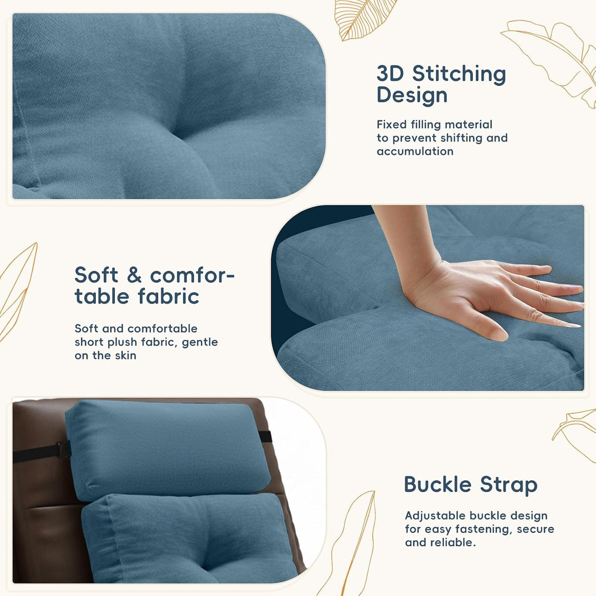 2 Piece Neck Pillow and Lumbar Support Back Cushion Set for Recliner, Beige