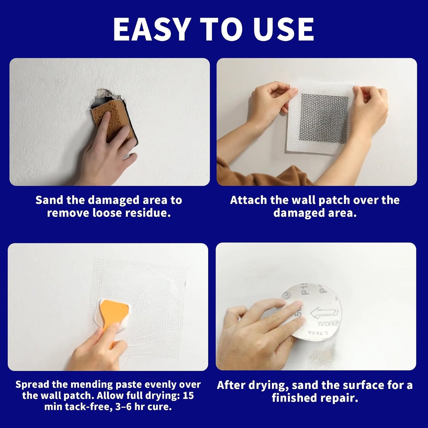Drywall Repair Patch Kit, 13 Pcs Self-Adhesive Aluminum Wall Hole Repair Patches for Wall, Ceiling, Sheetrock, Plaster, 2/4/6/8 Inch Drywall Patch Kit with Scraper & Sandpaper