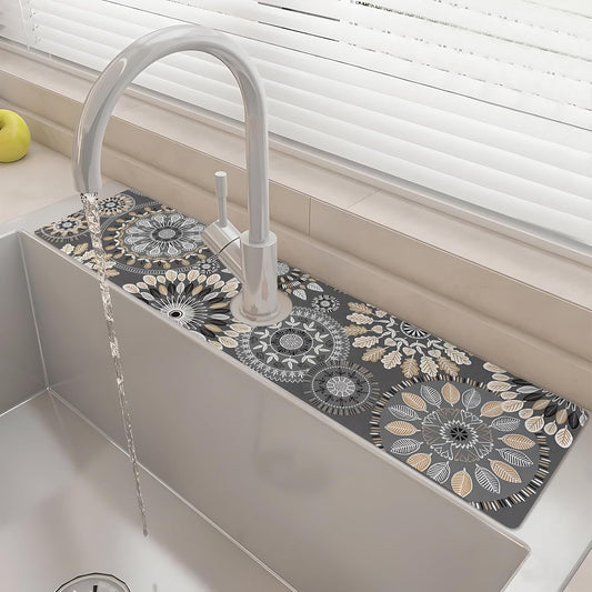 24" X 5.5" Kitchen Sink Splash Guard Faucet Mat Mandala Super Absorbent Fast Drying Faucet Guard & Draining Mat Sink Splash Guard Behind Faucet for Kitchen, Bathroom