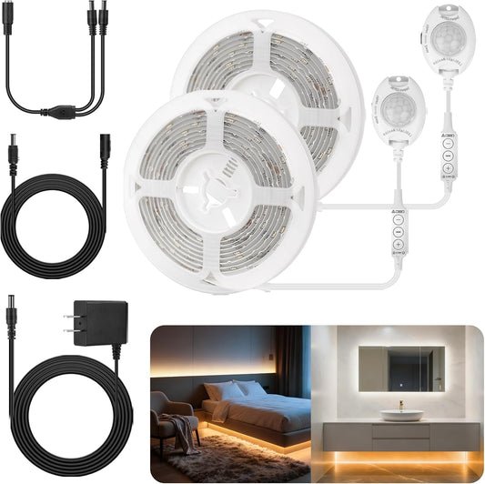 Under Bed Lights Motion Sensor LED Strip, 2 x 6.56ft 3000K-6500K CCT White