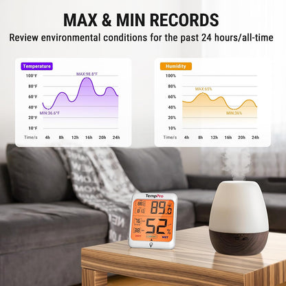 TempPro TempAir Digital Hygrometer Indoor Thermometer for Home | Temperature Humidity Sensor with Comfort Indicator & Max Min Records, Backlit Display Room Thermometer Humidity Meter