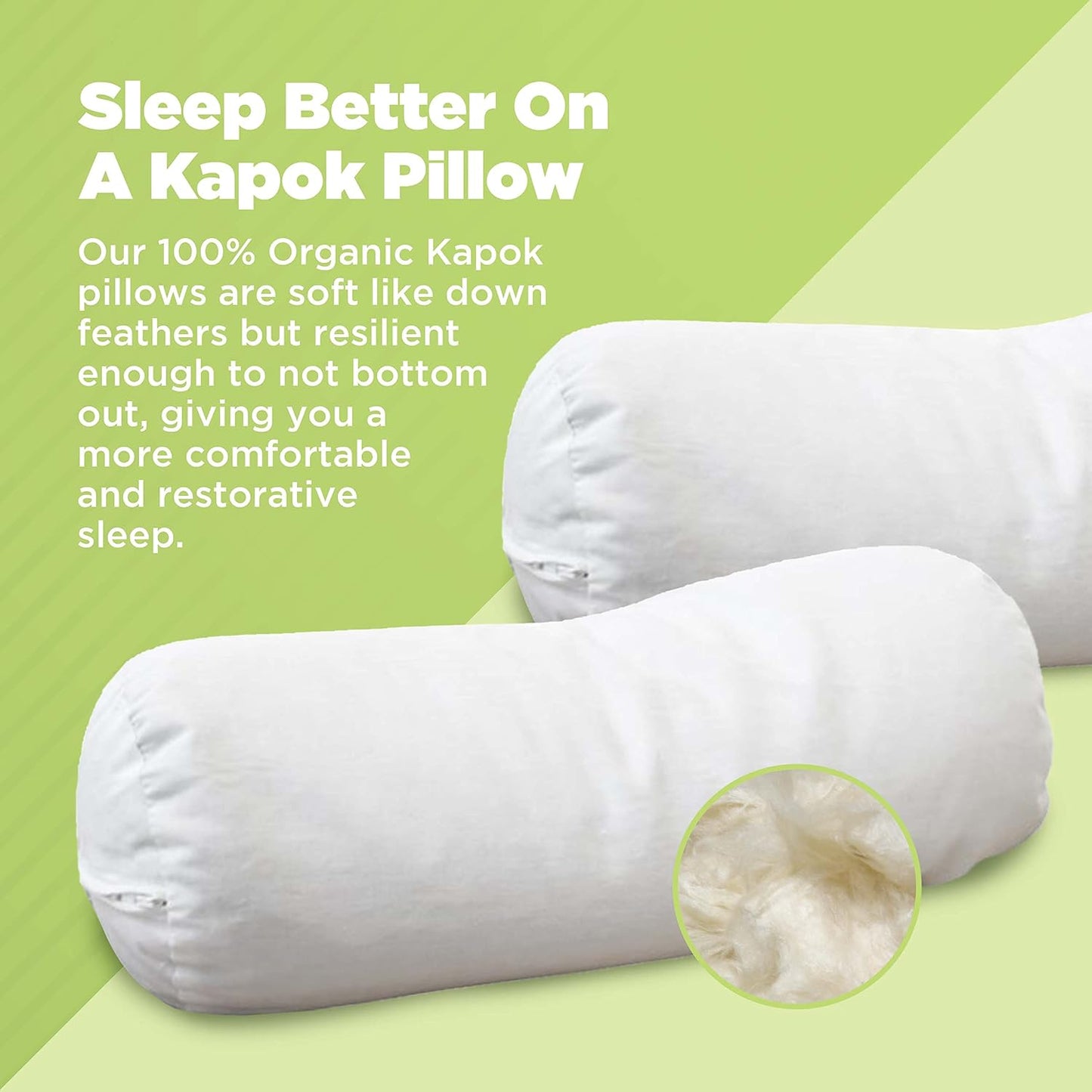 Bean Products Natural Organic Cotton Kapok Neck Roll Pillow 4"Dia x 12"