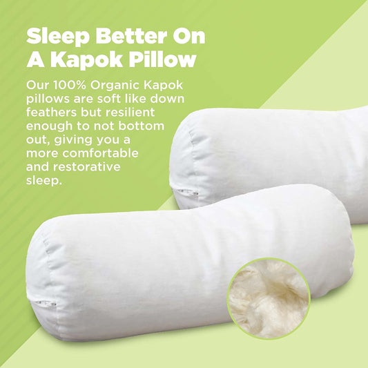 Bean Products Natural Organic Cotton Kapok Neck Roll Pillow 4" Dia x 12"