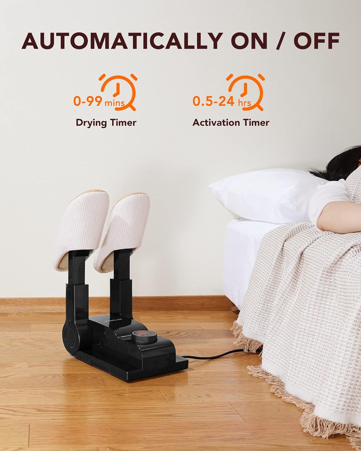 FORLIM Shoe & Boot Dryer for Work Boots, Forced Air, 2-Hour Timer, Black | Telescopic Ports Reach Toe Boxes; 180° Rack Fits Sneakers, Gloves, Ski Gear, Cleats, Workers, Families, Hunters, Rain, Snow