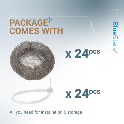 BlueStars 24-Pack Washing Machine Lint Traps with 24 Cable Ties | Rustproof Stainless Steel Mesh Captures Lint & Debris to Help Prevent Sink Drain Clogs and Costly Plumbing Repairs