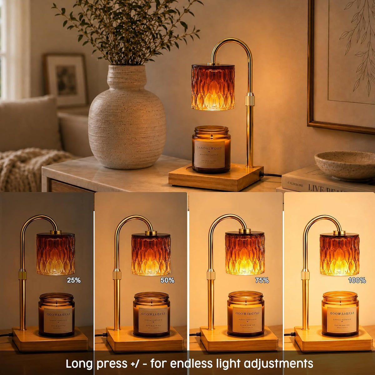 Candle Warmer Lamp with 3 Bulbs, Adjustable Height Dimmable Candle Warmer with Timer, Candle Lamp with Charming Gift Box Ribbon,Birthday Gifts for Women Mom, House Warming Gifts New Home Decor