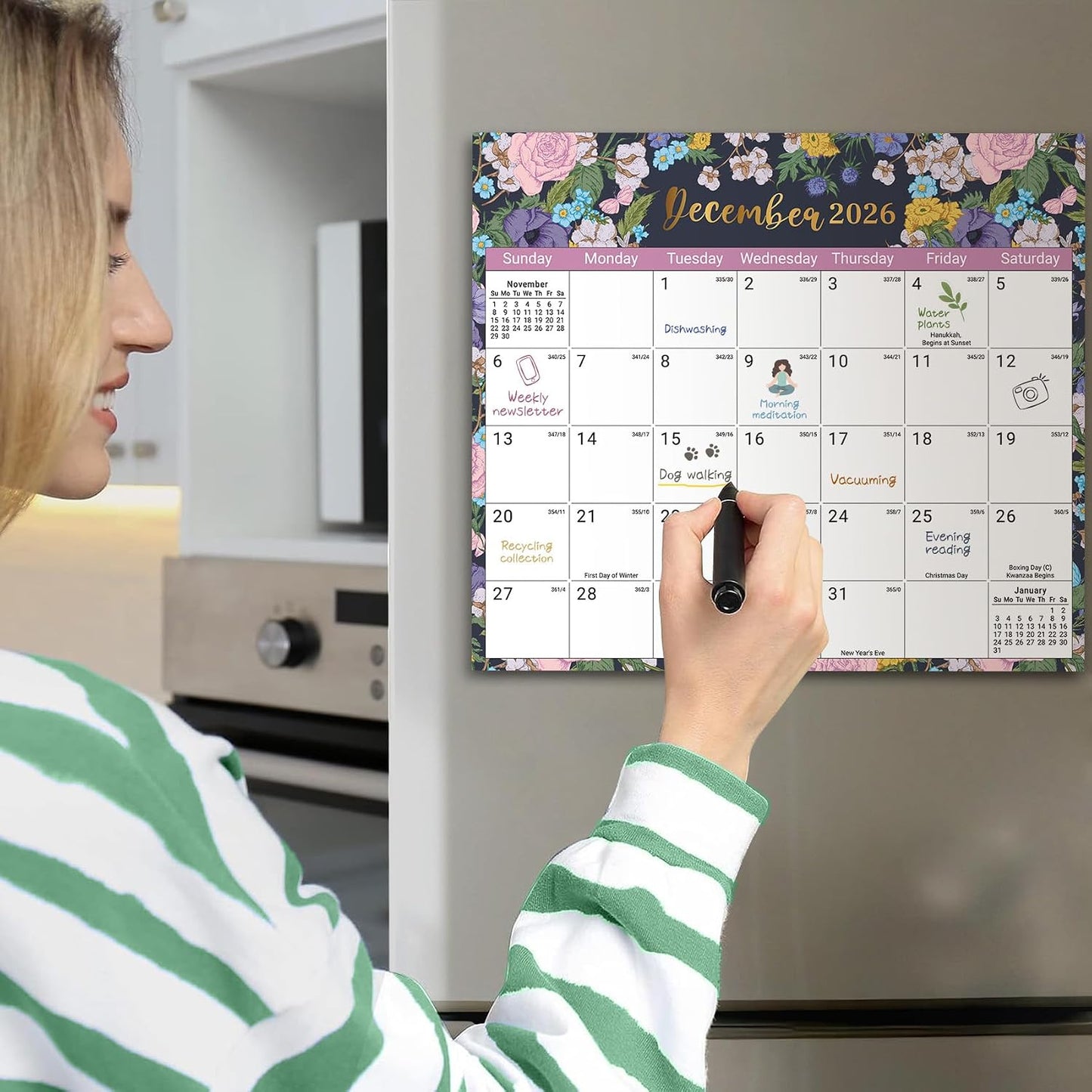 2026-2027 Magnetic Calendar for Refrigerator, Apr 2026-Dec 2027 | 21-Month Fridge Calendar 2026-2027 for Home Planning, Scheduling and Easy Organization, Greenery