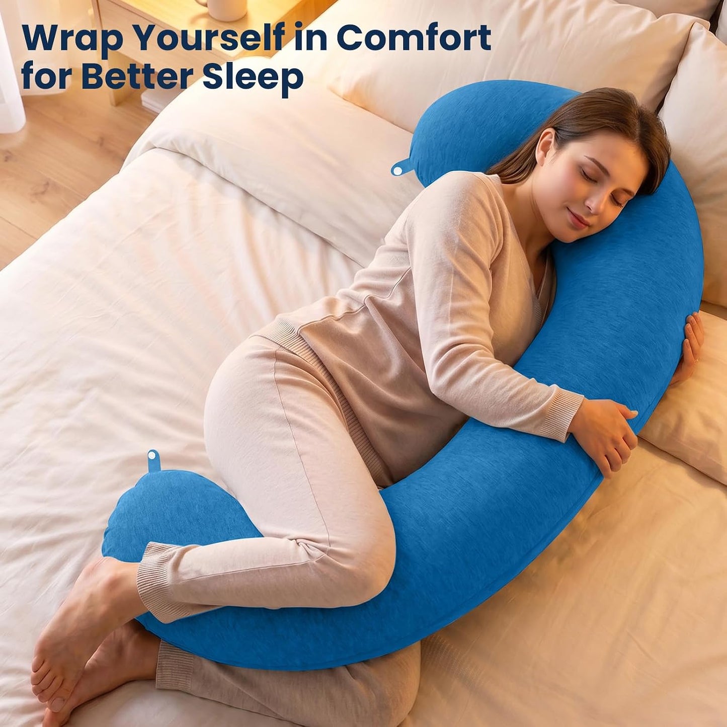 TranquilRelax C Shaped Body Pillow for Side Sleepers, Memory Foam Long Pillow for Leg, Hip & Back Support, Soft Washable Cover,Grey-47"*10"