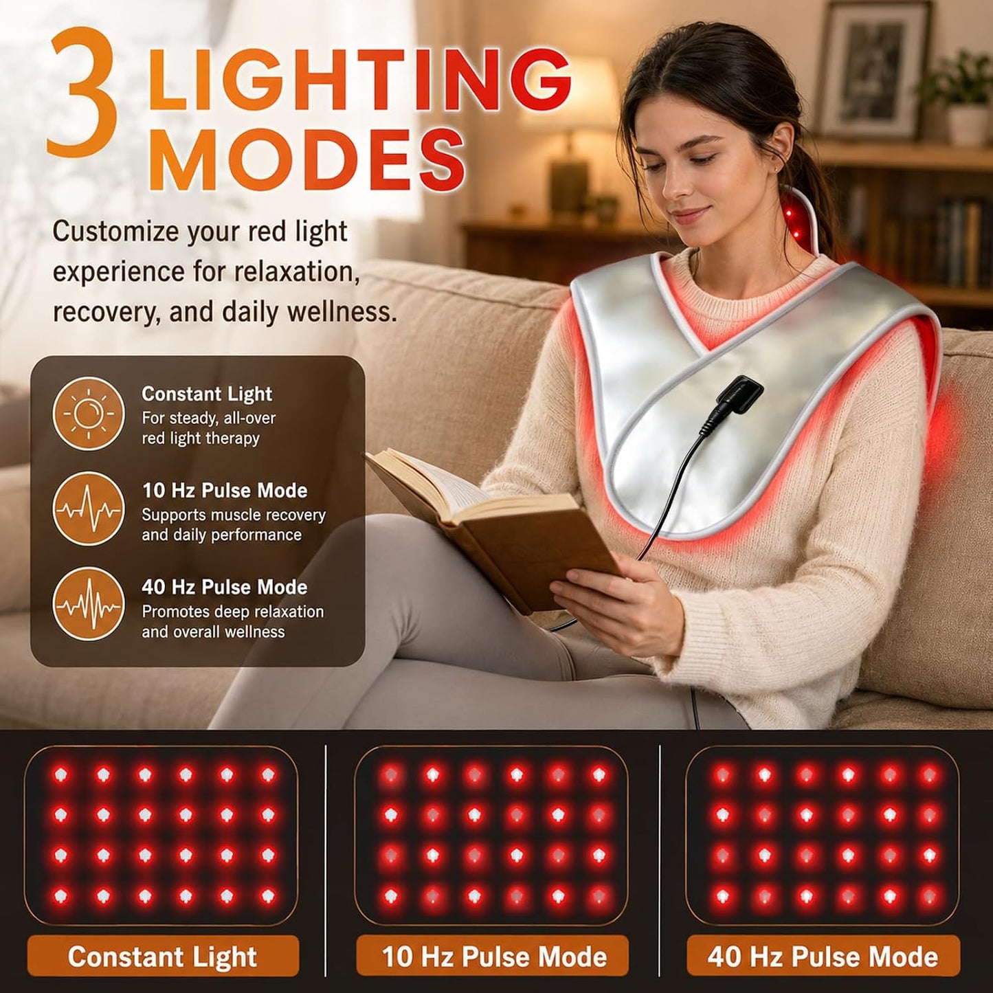 2026 New Model Red Light Therapy for Neck and Shoulder, Direct-Plug High Power 104 LED Beads, 660nm/850nm Wearable Heating Band with 5 Intensity Levels, for Upper Back, Shoulders and Neck