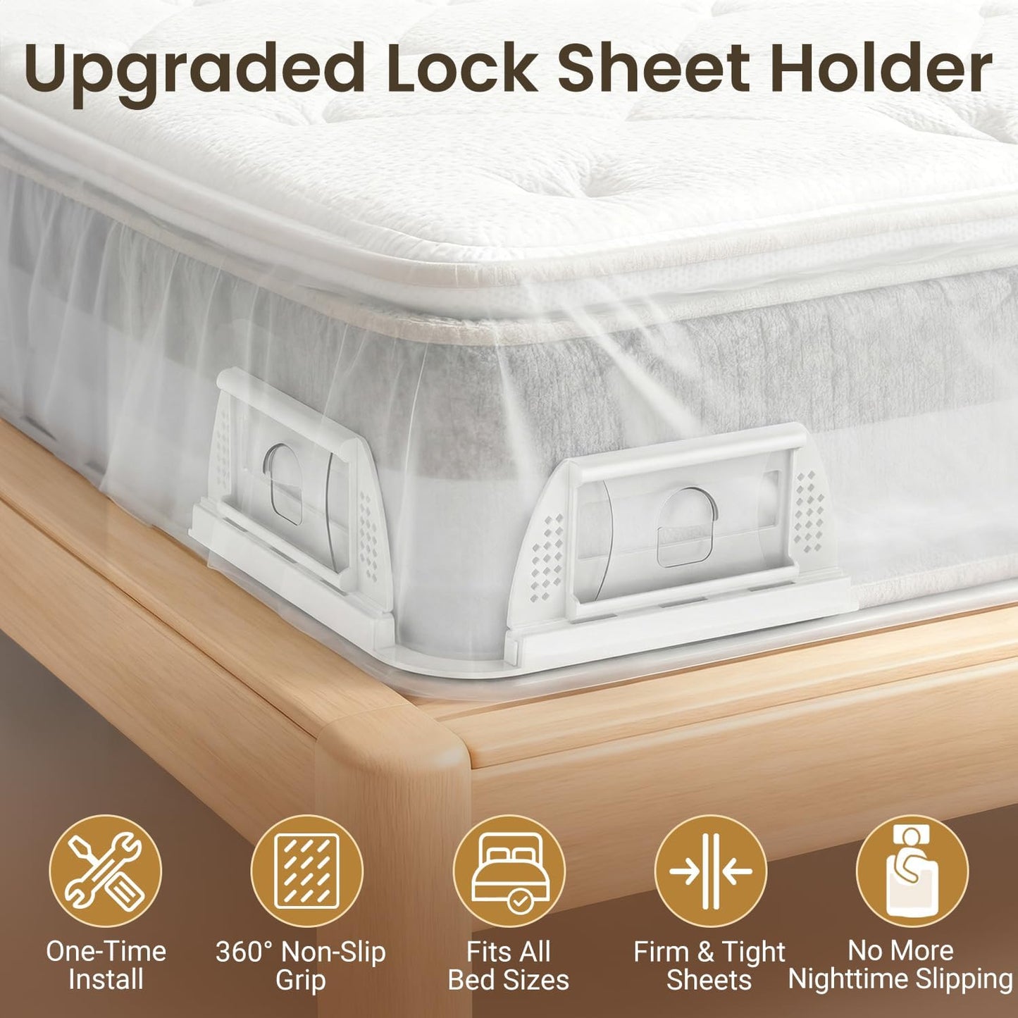 INSMART Sheet Holders - Bed Sheet Holder for Corners&Sides, Strong Elastic Sheet Straps/Grippers. Keep Sheets Firm&Tightt, No More Loose Sheets, Universal Fit and Easy Installation
