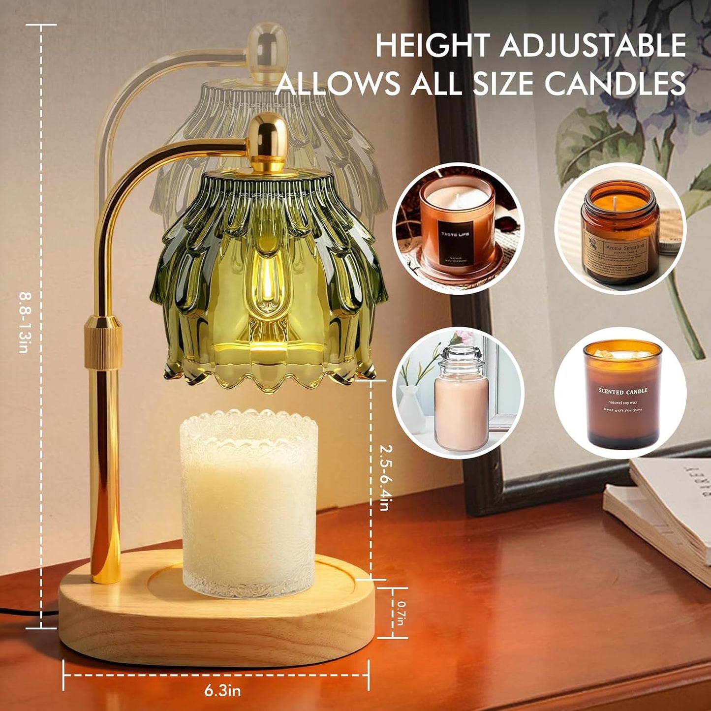 Candle Warmer Lamp with Timer - Electric Wax Melt Warmer with Adjustable Height and Dimmer for Scented Candle Wax, Home Fragrance Décor and House Warming Birthday Gifts for Women Mom