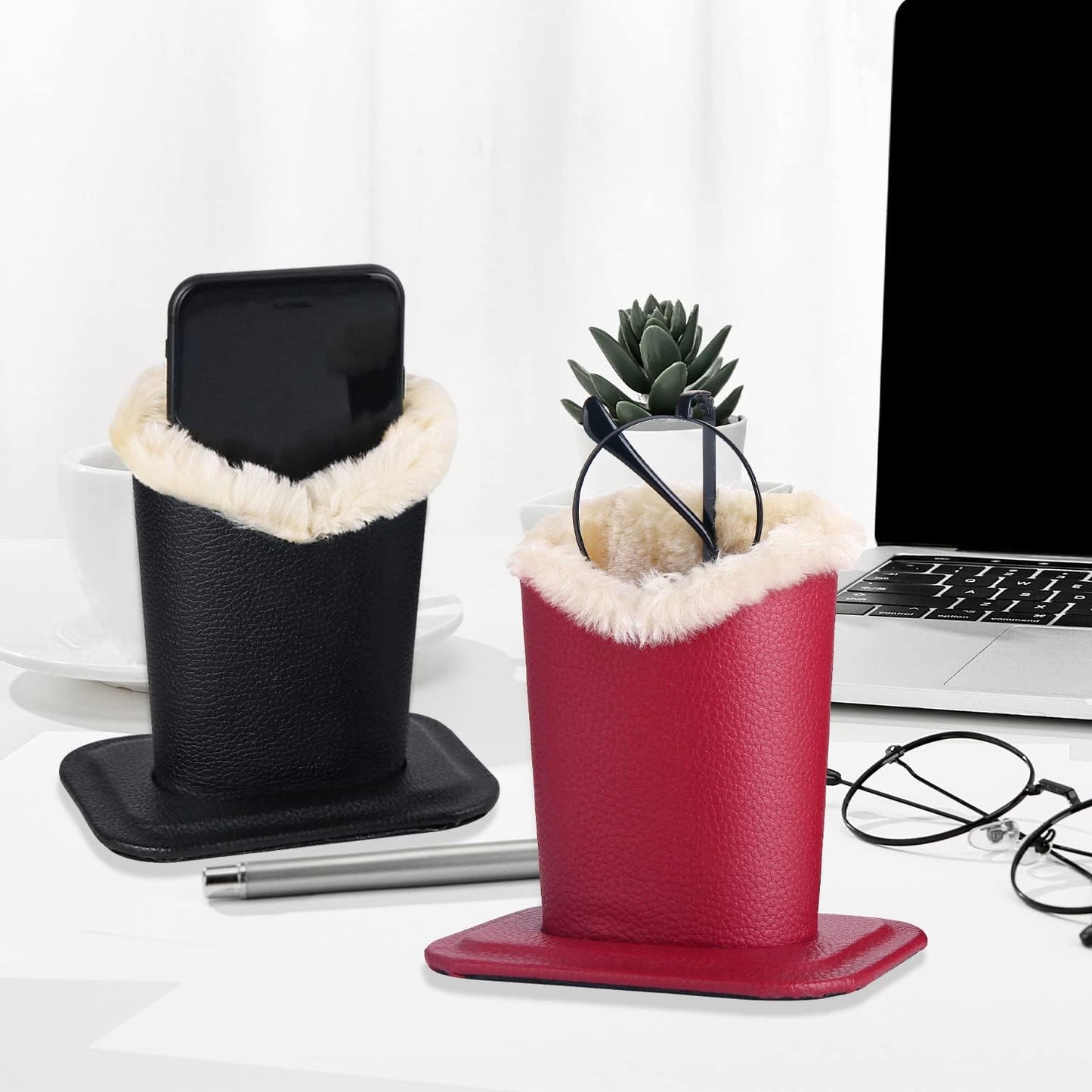 Plush Lined Eyeglasses Holder,Glasses Storage Organizer for Desk, Nightstand, Office,Eyewear Display Case,2 Packs