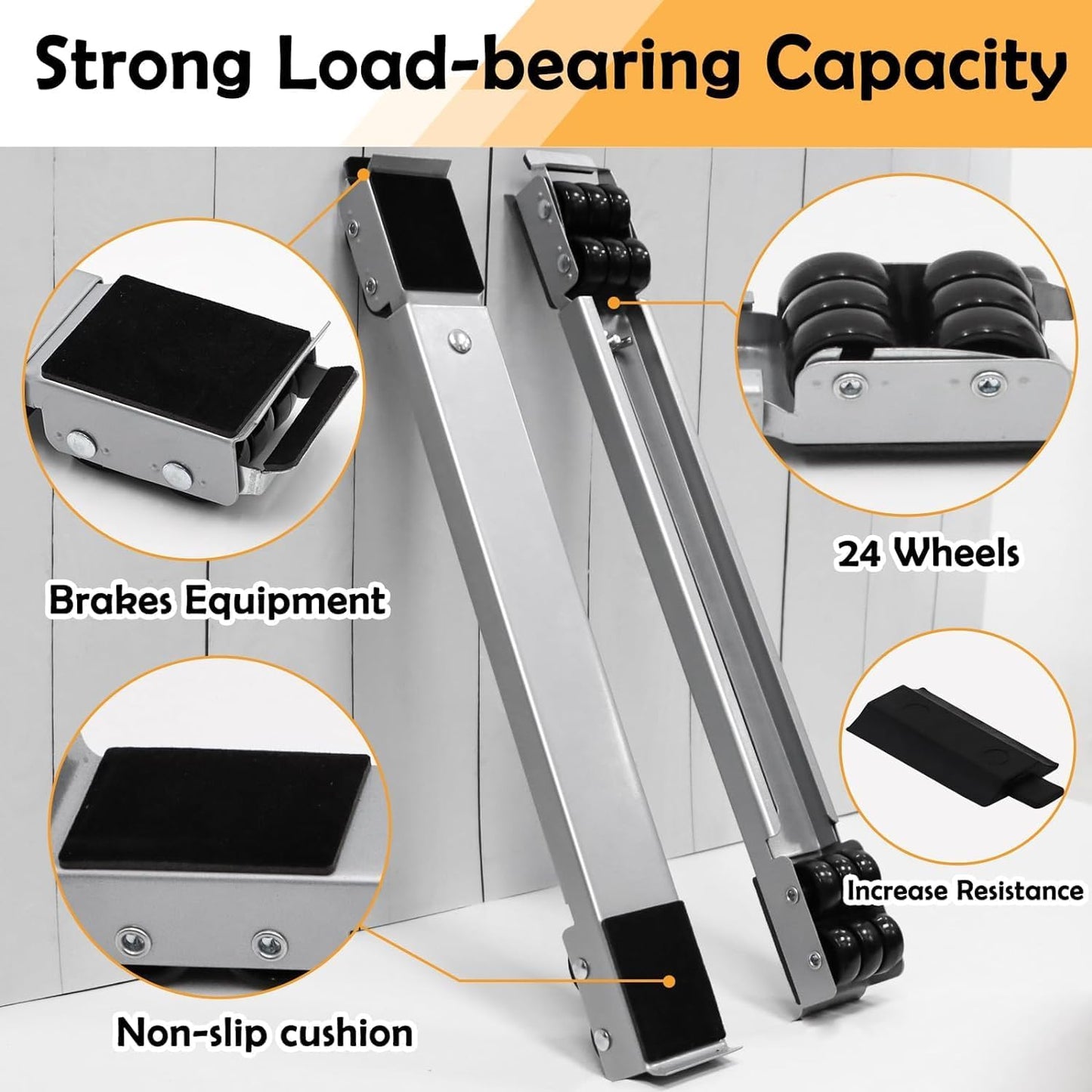Extendable Furniture Appliances Rollers, Mover Tools for Moving, Black | 24 Roller & Brake Equipment for Heavy Washing Machine Refrigerator for Mobile Wheels Strong Base Stand Hold Up to 660 lb