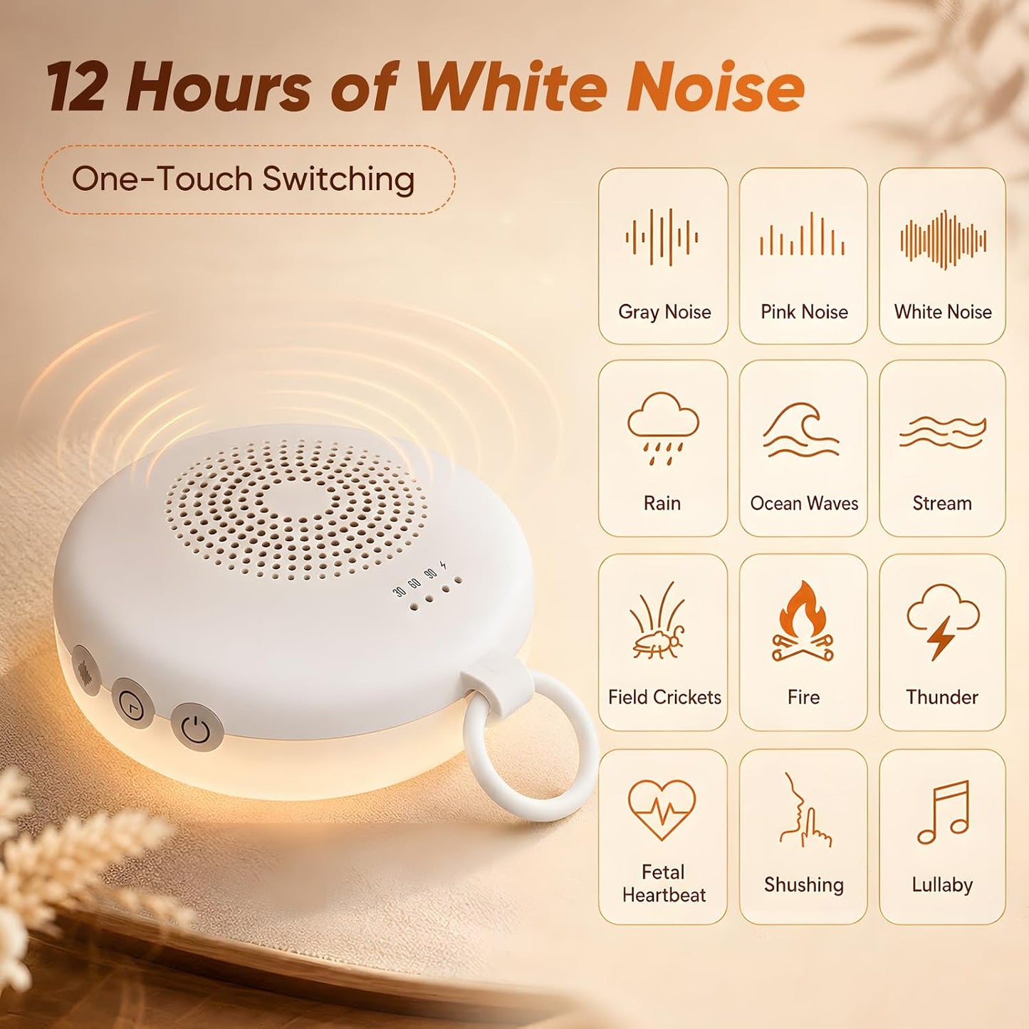 Portable Sound Machine White Noise Machine 12 Sound 6 Lighting Levels Timer