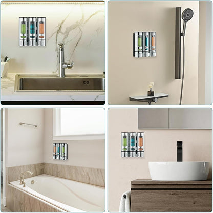 Pollock Shampoo and Conditioner Dispenser Wall Mounted,400ML*3 Chamber | Shower Soap Dispenser No Drilling,Refillable Shampoo Dispenser for Shower,Body Wash Dispenser for Bathroom,White