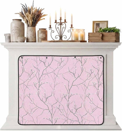 Magnetic Fireplace Cover White Vines Fireplace Screen Decorative Flowers Leaves Tree Branches Insulation Fireplace Blocker Blanket Save Energy Fireplace Draft Stopper Covers for Living Room 39x32 Inch