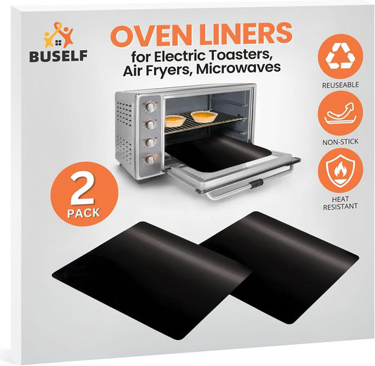 Buself Toaster Oven Liner – Compatible with Breville, Cuisinart, Black & Decker, Dash, and More – Nonstick Heat Resistant Reusable Air Fryer Liners, PFOA & BPA Free, 9x11", Black