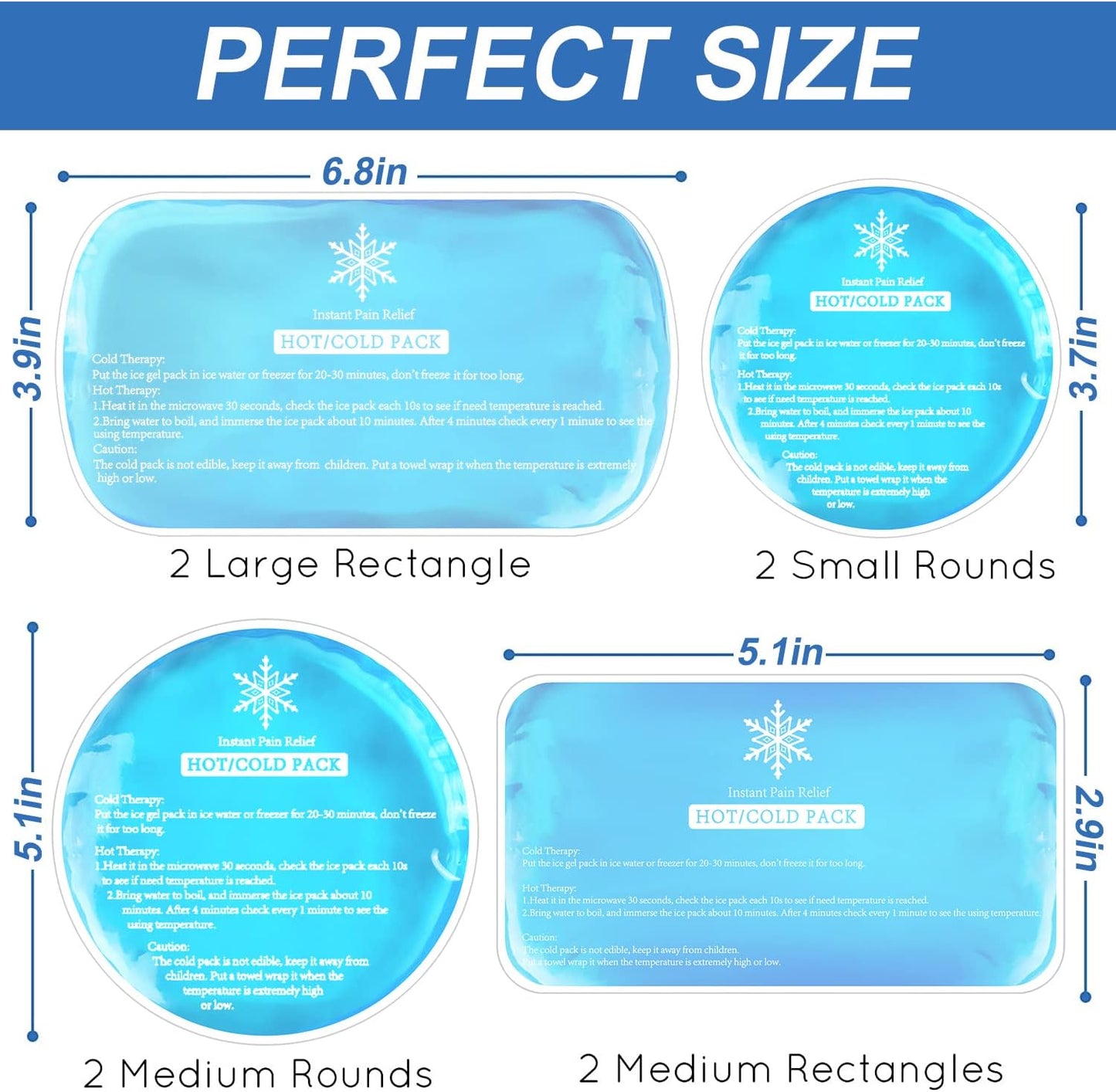 Tutmyrea Ice Packs for Injuries Reusable, 8 Pack Soft Gel Pack, Hot and Cold Compress, Ice Pack for Kids Boo Boo, Cold Packs for Injuries, Migraines, First Aid, Pain Relief, Wisdom Teeth | Gel Ice Pack for Kids Boo Boo, Multiple Shapes Cold Packs for