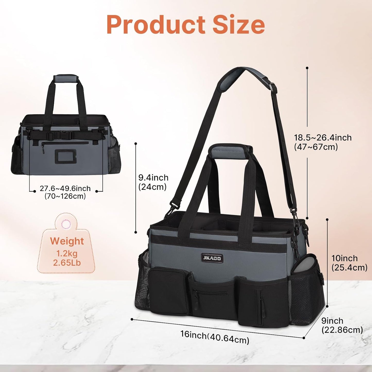 JKAOO Large Wearable Cleaning Caddy Bag with Handles, Denim Blue | Adjustable Shoulder & Waist Straps, Removable, Waterproof Tote for Cleaning Supplies, Home, Car, Office