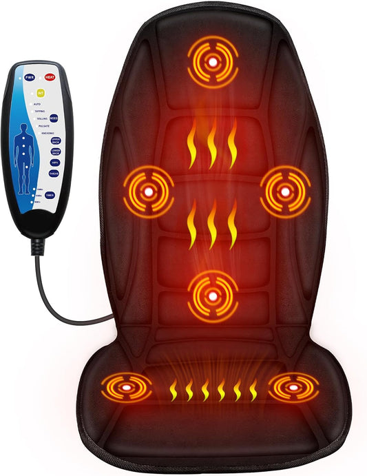 Back Massager with Heat, Massage Chair Pad with 5 Vibrating Modes, 2 Heat Levels Electric Massage Seat Cushion, Massage Pad for Back Pain Relief, Birthday Gifts for Men Husband Him Dad Mom Her