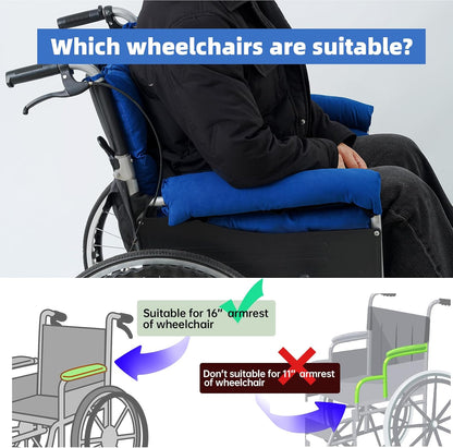Wheelchair Seat Cushion with Integrated 11 Inch Short Armrest Pads, Comfort & Pressure Relief, All-in-One Support Coccyx & Back Insert (Black)