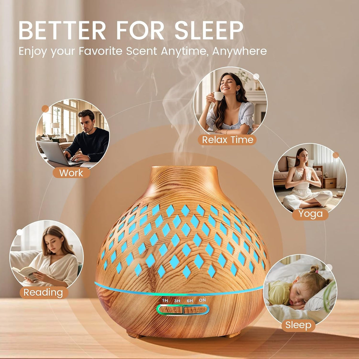 Aeshory Aromatherapy Diffuser & 12 Essential Oils Set, 550ML Aromatherapy Diffuser for Home, Ultrasonic Cool Mist Humidifier with Remote Control 4 Timer 7 Color LED Light, Waterless Auto Off, Dark