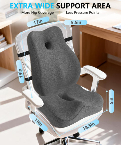 Lumbar Support Pillow & Seat Cushion for Office Chair, Memory Foam Office Chair Cushion for Tailbone Pain Relief and Lower Back Support, Ergonomic Desk Chair Cushion for Gaming,Wheelchair,Home