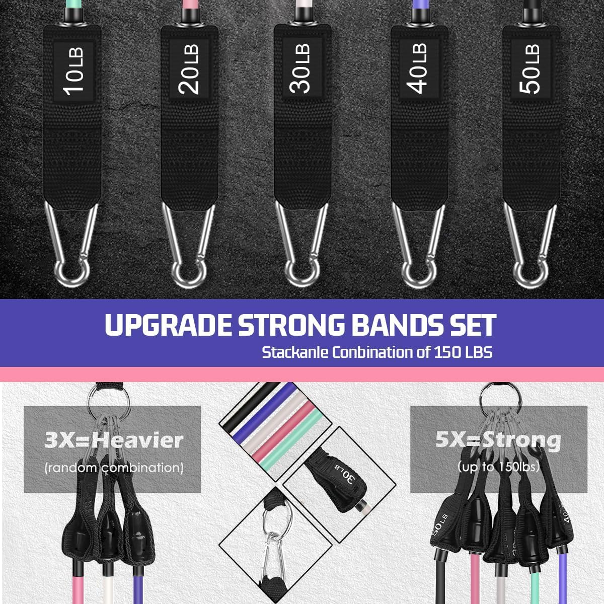 VElCK Resistance Bands Set with Handles for Exercise, Workout and Home Gym | 100% Natural Latex, 10-150LBS, Versatile for Yoga, Pilates, Strength, Home Gym
