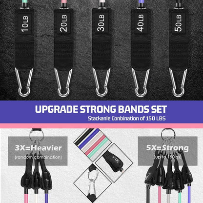 VElCK Resistance Bands Set with Handles for Exercise, Workout and Home Gym | 100% Natural Latex, 10-150LBS, Versatile for Yoga, Pilates, Strength, Home Gym