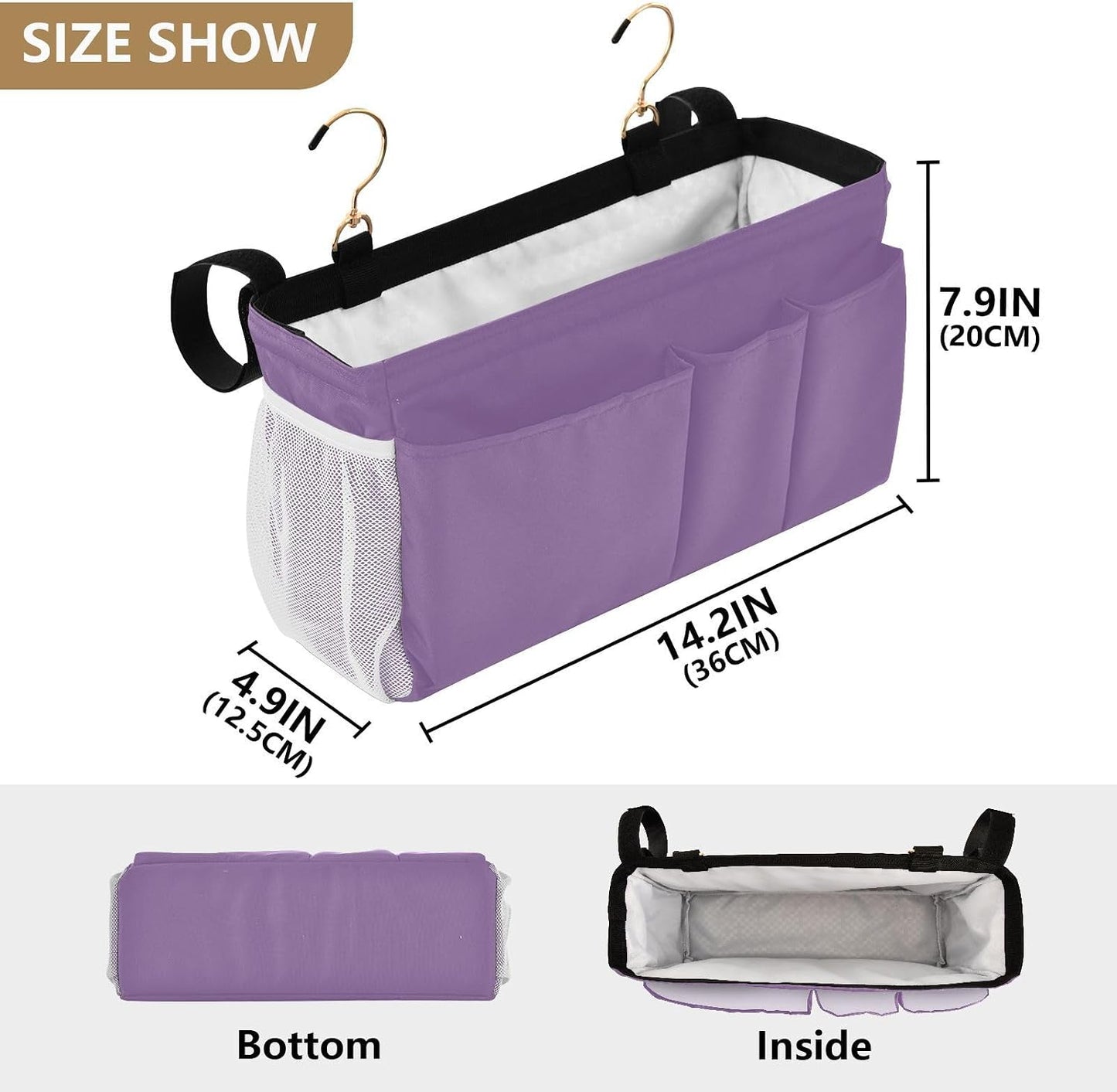 Warm Purple Bedside Caddy Bedside Storage Organizer Hanging Storage Bag for Bunk and Hospital Beds, Dorm Rooms Bed Rails
