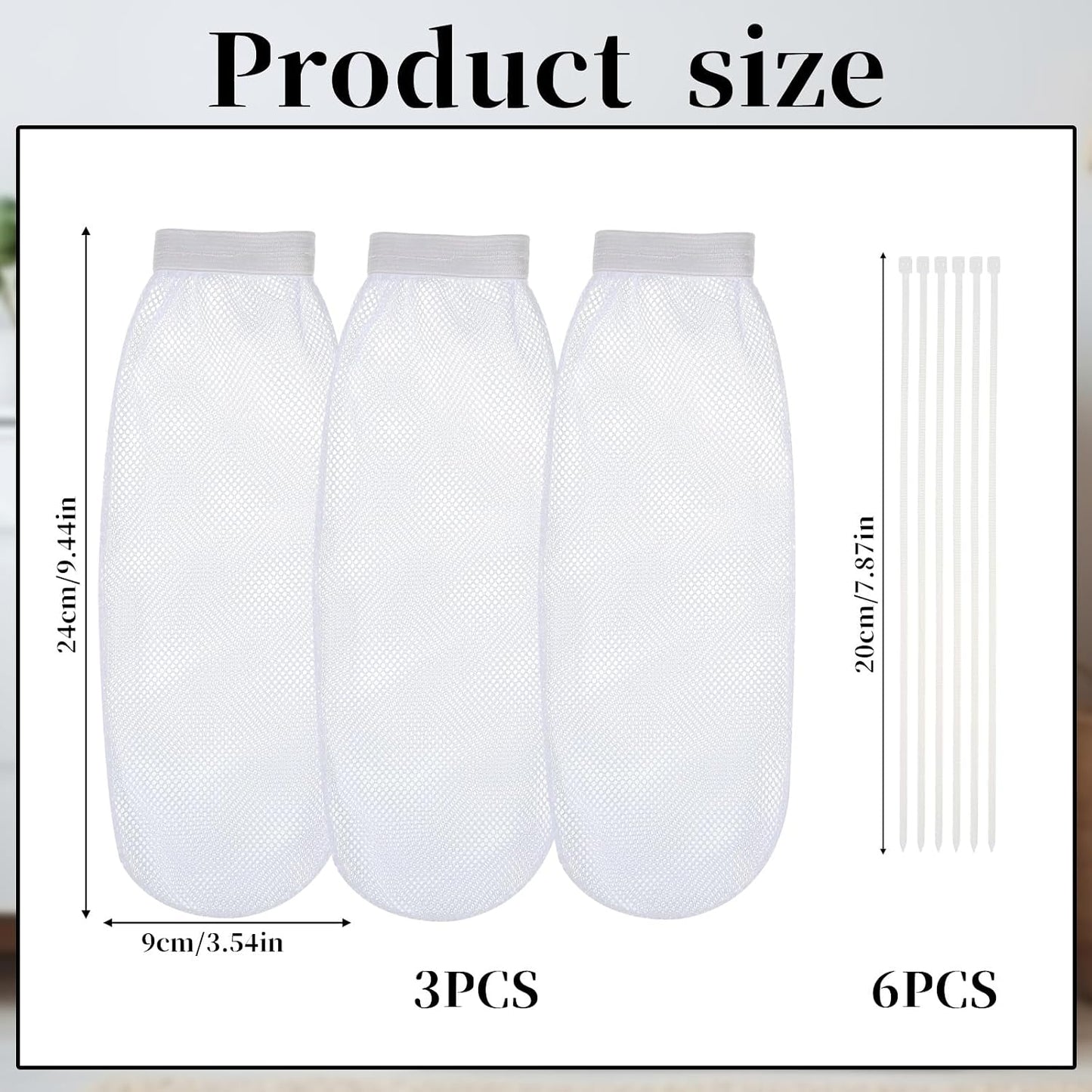 9 PCS Washer Lint Catcher, Include 3 Washing Machine Lint Catcher and 6 Cable Ties Elastic Washer Drain Lints Catchers for Washing Machine Hose Linting Filtration, White
