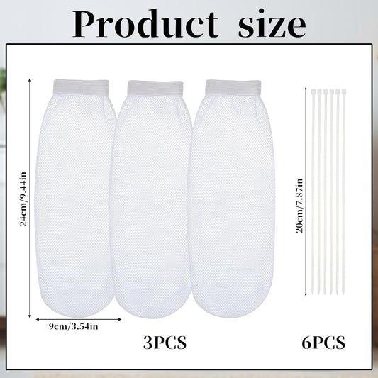 9 PCS Washer Lint Catcher, Include 3 Washing Machine Lint Catcher and 6 Cable Ties Elastic Washer Drain Lints Catchers for Washing Machine Hose Linting Filtration, White
