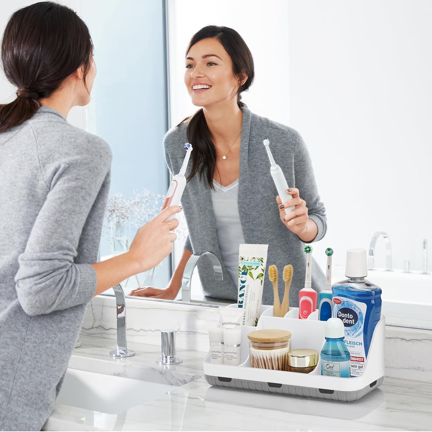 GFWARE Black Toothbrush Holder - 7 Slots Bathroom Organizer Countertop with Drainage Matte Black Electric Toothbrush and Toothpaste Holder for Bathroom Accessories Organization Vanity Sink Storage | Detachable 7 Slots Matte Black Kid Electric Toothbrush