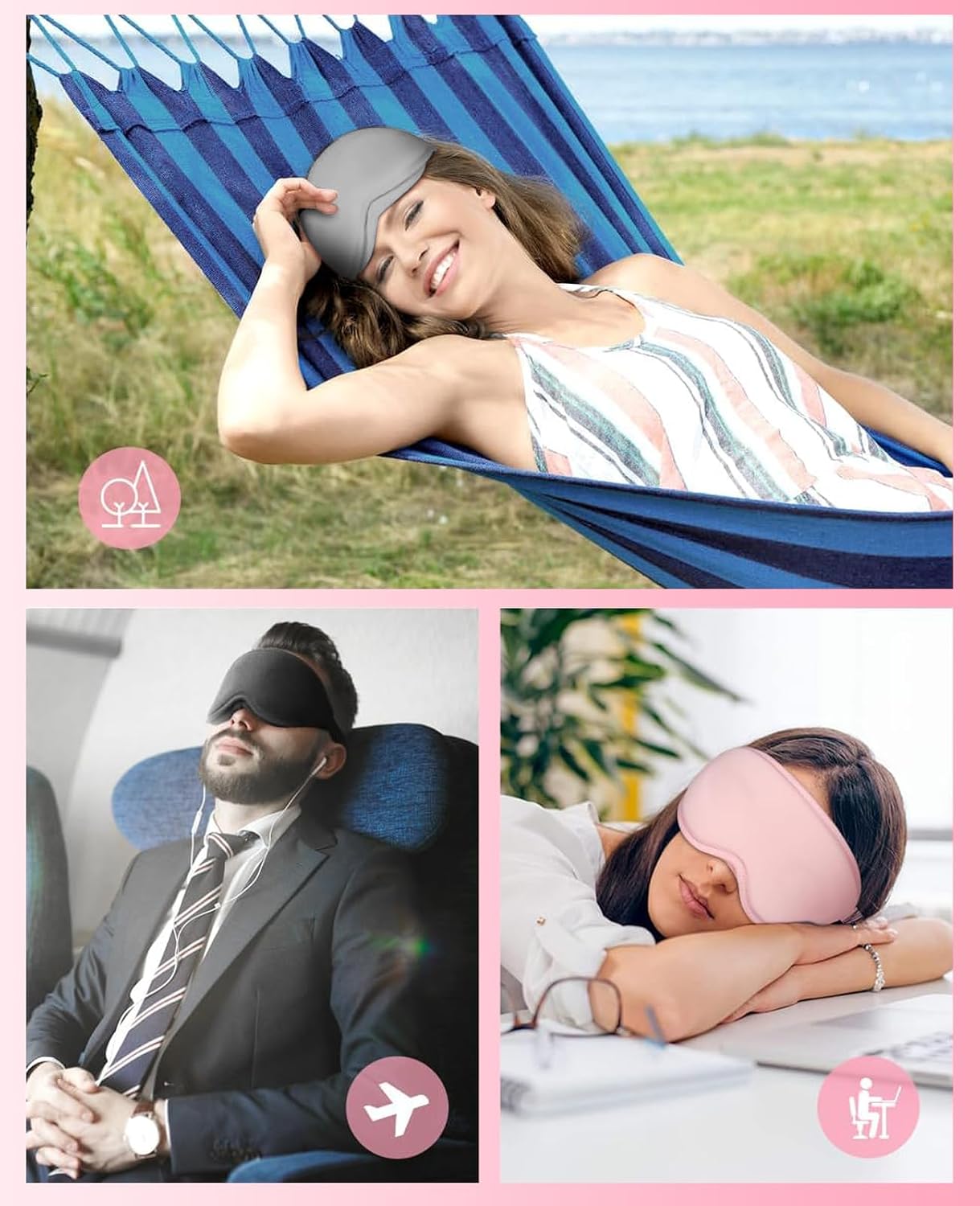 Sleep Mask for Side Sleeper Women Men, Light Blocking Eye Mask for Sleeping, 3D Contoured Cup Sleeping Mask for Zero Eye Pressure, with Adjustable Elastic Strap for Sleep Travel, Pink