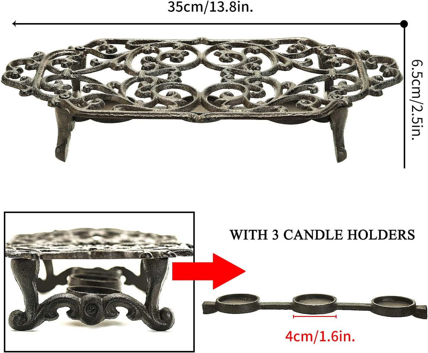 Sungmor Cast Iron Teapot Warmer - Rustic Design with Tealight Holder | Heavy Duty & Decorative Candle Holder Stands for Heat Food Coffee Milk or Tea