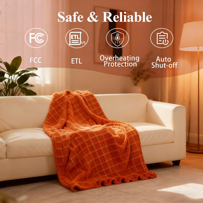 Heated Blanket Electric Throw, 50"X60" Heating Blanket Waffle with 12 Heat Levels, Fast Heating Blanket with 1-12H Timer, Overheat Protection with ETL & FCC for Bed Home Office Sofa (Light Gray）