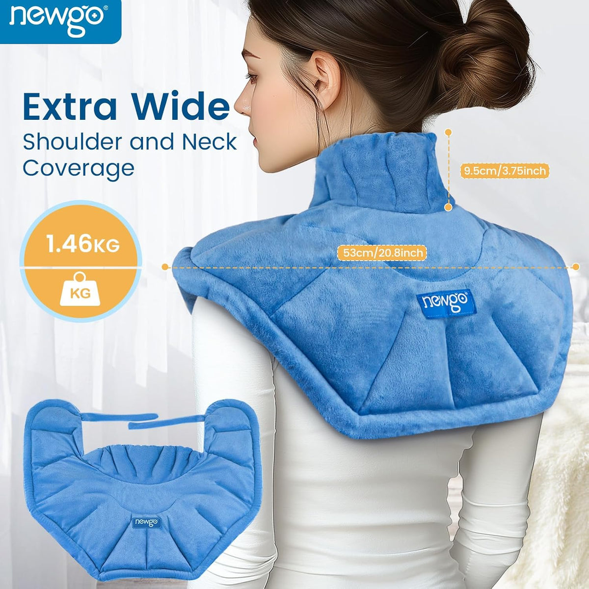 NEWGO Microwavable Moist Heat Neck Wrap, Weighted Heating Pad for Neck and Shoulder Pain Relief, Aromatherapy Heating Wrap for Muscle Stiffness, Tension Headache