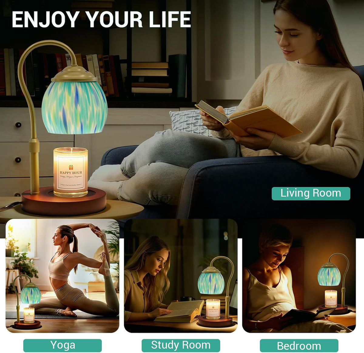 Candle Warmer Lamp - Electric Candle Lamps Timer Dimmer, Sunflower Tiffany Style Stained Glass Candle Warming Lamp Compatible with Jar Candles Valentine Birthday Gifts for Mom Friend Wax Melt Warmer