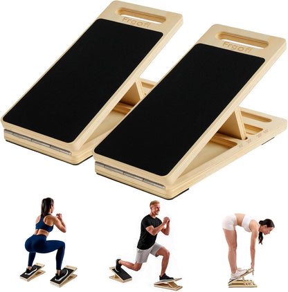Slant Board for Exercise, Split Calf Stretcher for Physical Therapy | Split design for shoulder-width stance, single-leg rehab, ankle mobility, squats, non-slip wood, adjustable incline.