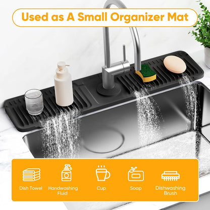 24'' Longer Faucet Mat for Kitchen Sink Splash Guard[7° Slope Fast Self-draining][Snap Lock Fit]Kitchen Sink Faucet Mat Splash Guard Kitchen Sink Area Water Splash Guard Behind Faucet Draining Mat