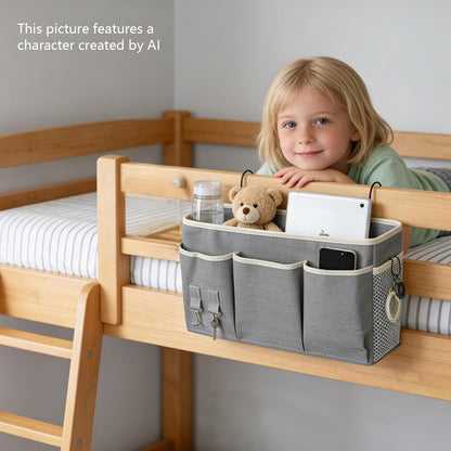 White Bedside Caddy Wall Bag for Dorm Bunk Hospital Beds, Stores Phone Books Glasses