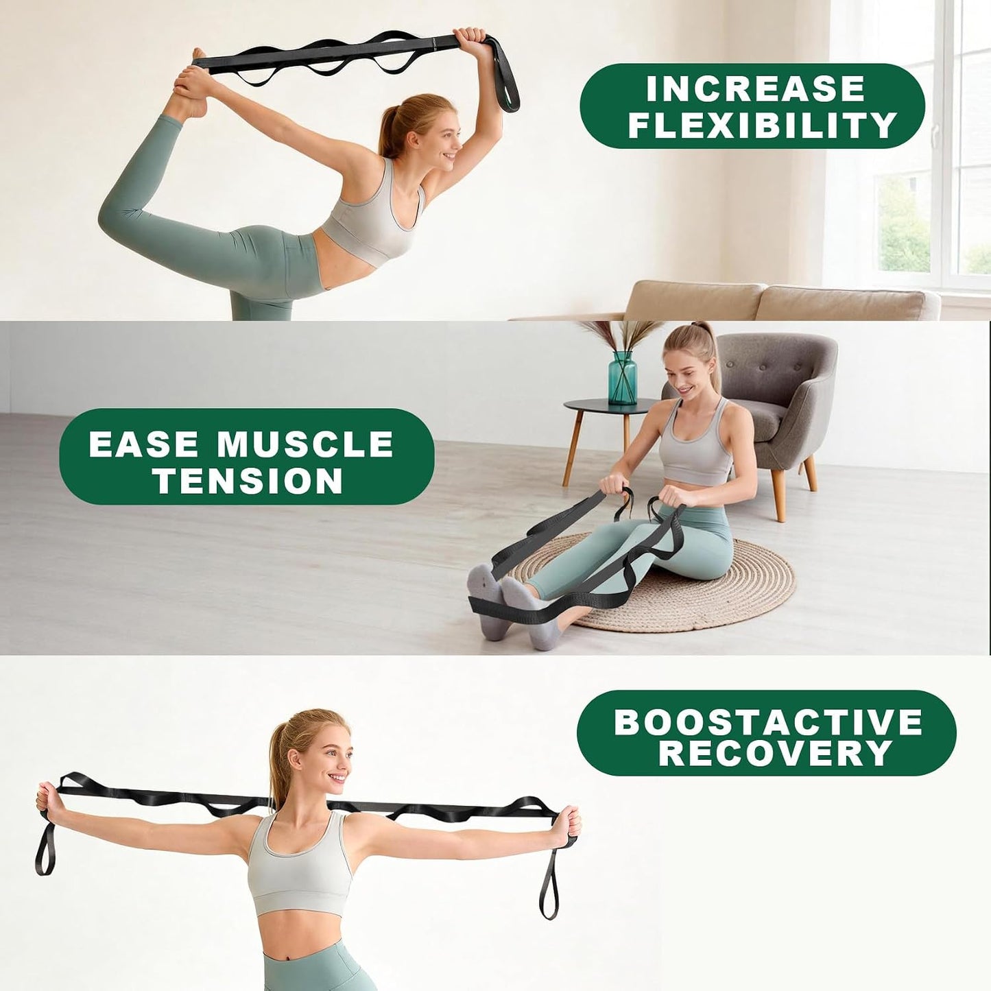 Acozycoo Stretching Strap with Loops for Leg Calf Back Physical Therapy | Non-Elastic Yoga Strap for Stretching,Stretch Band,Leg Lifter,Rehab,Knee,Hip,Pilates,Flexibility Training,Hamstring,Fascia