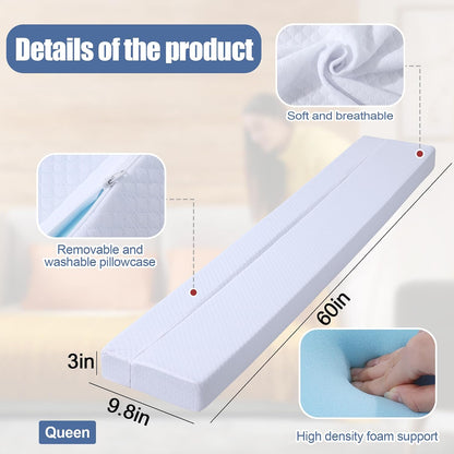 Flodable Pillow for Headboard Gap,Bed Gap Filler Queen Size,Adjustable Bed Wedge Pillow for Headboard,Rectangular Bed Gap Filler,Foam Mattress Gap Filler(Gray,Queen)