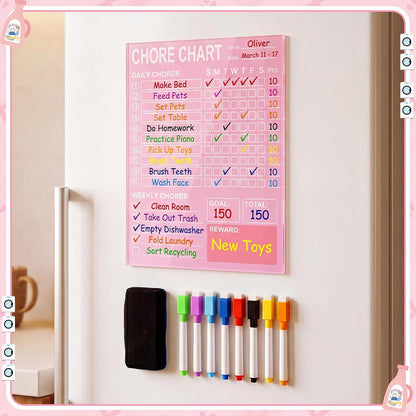 Eaasty Acrylic Magnetic Chore Chart Dry Erase Acrylic Board 8.66" x 11.8" Daily Chore Planner to Do List Reward Responsibility Chart with Magnetic Markers and Board Eraser for Home Refrigerator (Blue)