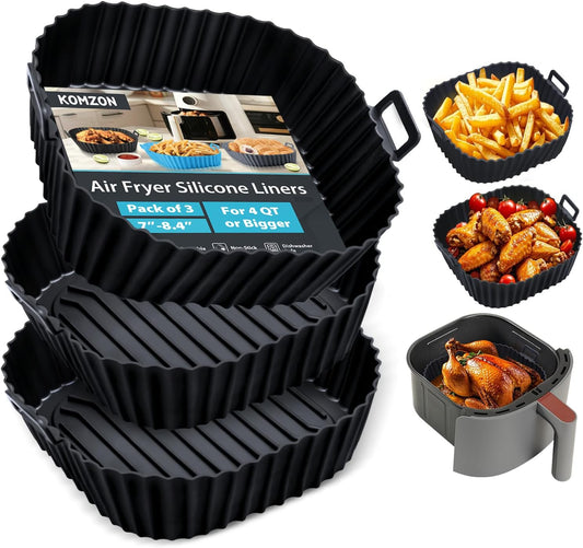 Silicone Air Fryer Liners Reusable 3 PCS, Airfryer Liners, Silicone Air Fryer Basket Liners Square, Food Grade AirFryer Accessories 4-7 QT, Ktchen Gadgets for Pot Oven Liner Baking Tray Pan